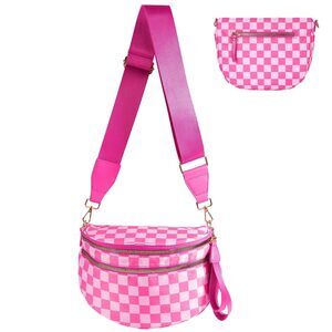 3239 Checkered Crossbody Bag Bum Bags Nylon Checkered Purse Large Fanny